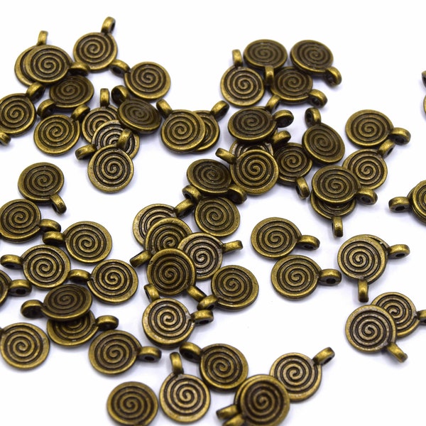 Breloque ronde bronze spirale - Lot de 30/50 unités