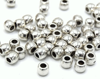 Drum beads large hole silver metal Ø6mm In batches of 20/40 units