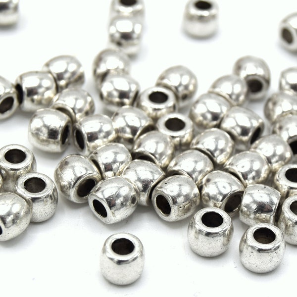 Perles tambour grand trou métal argent Ø6mm Par lots de 20/ 40  unités