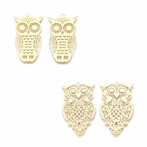 Pendentifs filigrane chouette ou hibou en laiton - Lot de 2 unités