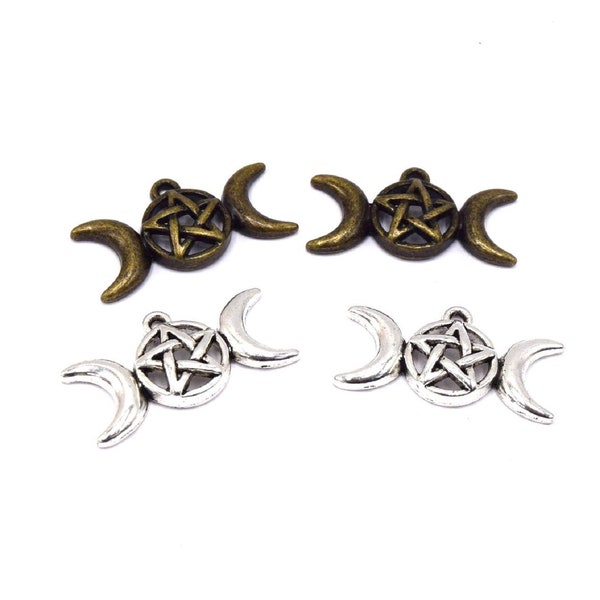 Lot de pendentifs déesse triple lune pentacle, bijoux païens Lot de 5/10 unités -