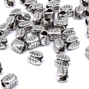 Tibetan leaf beads antique silver metal - 7mm set of 20/40 units