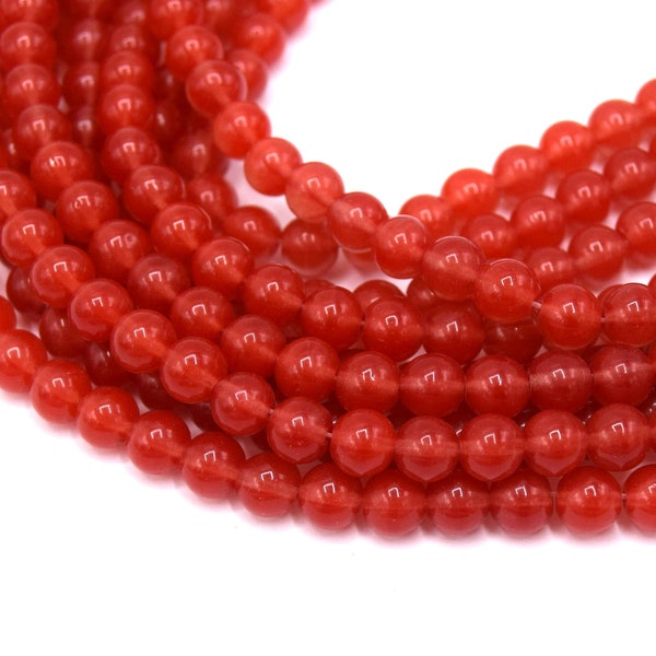 Perles  jade ronde rouge teint 6mm  - lot de 20/40