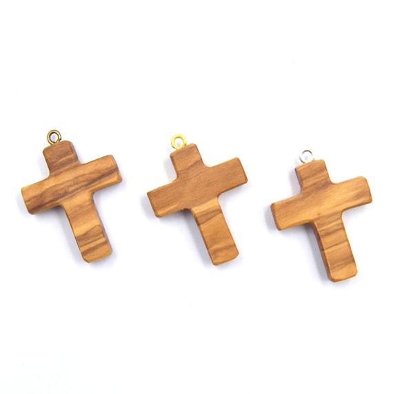 Olive Wood Cross ~3cm, With Eyelet Attachments, Set of 3 Pendants