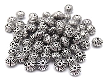 Lot De 25 Perles En Argent Tibétain - Format 7x6 Mm, Métal Argenté, Pour Création De Bijoux - Neuf