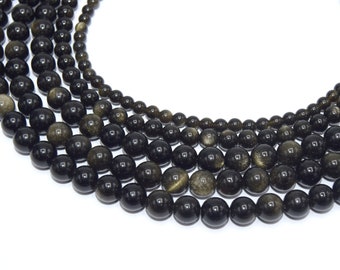 Round obsidian beads Ø8/6/4mm golden reflections lot of 20/40 units