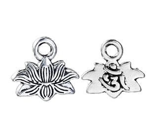 Lotus flower charms Antique Silver 11mm - lot of 20/40 units