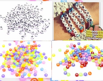 100 Round and Flat Acrylic Mixed Beads with Alphabet Letters for Jewelry Making, Bracelets and Necklaces
