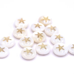 Natural freshwater shell pearls, round and flat 8mm, golden starfish image - set of 5/10 units