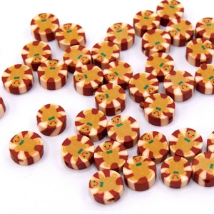 Round flat polymer clay beads with Christmas gingerbread man Lot of 20/50 units image 6