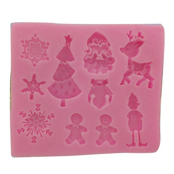 x1 Moule  Silicone Noël sapin renne gingerbread flocon lutin père noel, fabrication de bijoux en résine , fimo, ...