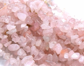 Perles de quartz rose chips, puces naturelles percées par lot de 50/100 perles