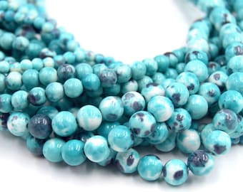 40 Perles de jade teintées rondes tachées bleu turquoise Ø4mm/6mm/8mm