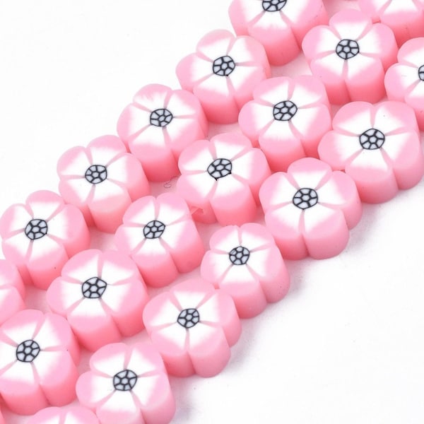 Perles forme fleurs de prunier rose  8~10mm en argile de polymère  20/50 unités