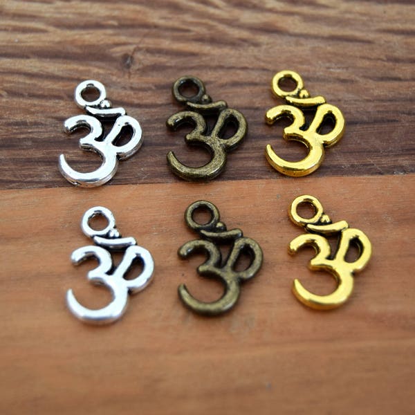 OM Yoga Bouddha Charmes Pendentifs 16x10mm - Lot de 6/12/24 unités couleur mixte, argent, bronze et doré