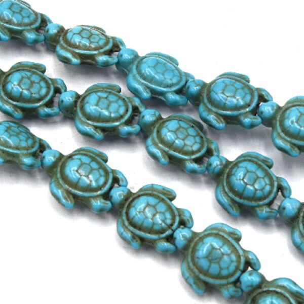 Perles tortues howlite turquoise 18 mm -  Turquoise howlite turtle beads 18mm 20/40 unités