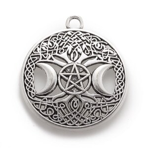 Pendentif Triple Lune En Argent 925 - Collier Wicca Païen, 46cm, Boîte Cadeau