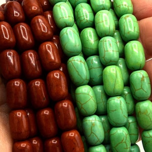 Turquoise barrel beads howlite green / brown veined 12mm / Turquoise green barrel beads 12mm per lot 10/20/40 beads