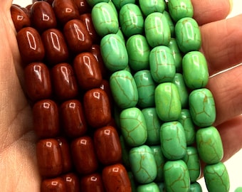 Turquoise barrel beads howlite green / brown veined 12mm / Turquoise green barrel beads 12mm per lot 10/20/40 beads