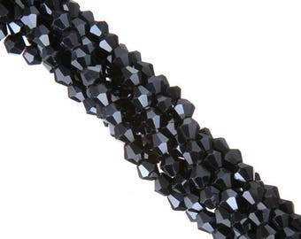 1 rosary of 100 faceted black spinning top glass beads 4mm - PF83