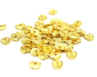50 flat round wavy gold metal beads 9mm