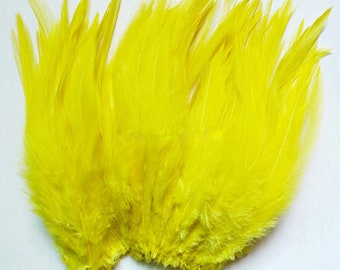 Plumes naturelles de coq jaune grade A  - Lot de 20/50 unités