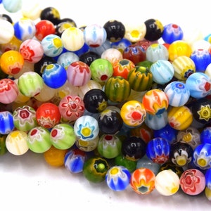 Mixed color round millefiori glass bead set 8mm/6mm/4mm - Set of 20/50 units