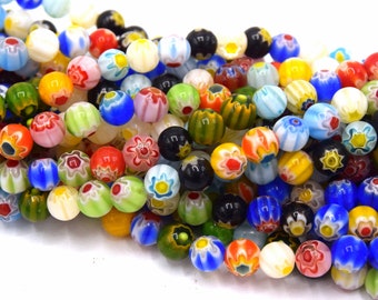 Lotto di perle tonde in vetro millefiori colore misto 8mm/6mm/4mm - Lotto di 20/50 unità