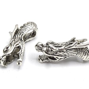 x2 Antique Silver Tibetan Style Dragon Beads 38x14mm Bead Spacers - Metal Beads B44