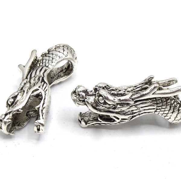 x2 Perles dragon de style tibétain argent antique 38x14mm bead spacers - metal beads B44