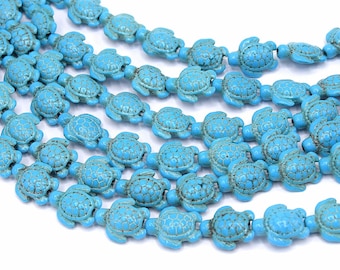 Perles tortues howlite turquoise 18 mm -  Turquoise howlite turtle beads 18mm 20/40 unités