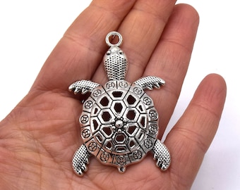 Tortues  argent vieilli pendentifs deux tailles 39mm/55mm lot de 4/8/10 pièces