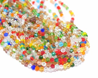 X150 perles  à Facettes  Verre toupie multicolore 4mm PF14- perles mixtes bicône pour fabrication de bijoux