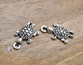 10 Aged Silver Turtle Charms 23x12mm B25 - Herman Land Turtle Charms - Jewelry Making