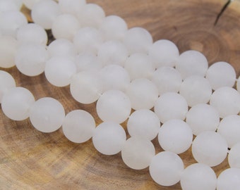 Lot perles jade blanc givré Ø4mm-6mm- 8mm -10mm - perles de gemmes Lot de 20/50 unités