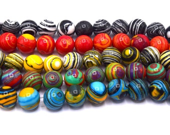 x30 Round multicolored malachite beads 8mm 5 colors