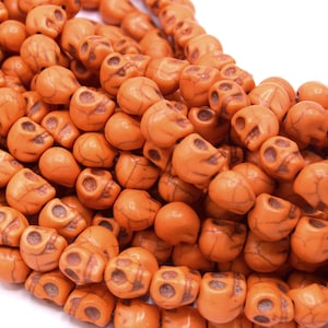 35 Skull Beads, Orange Skulls 10mm, Halloween