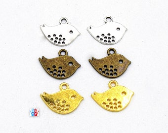 X50 Breloques oiseaux argent/doré/bronze/mixte 16mm x 13mm  Par lots de