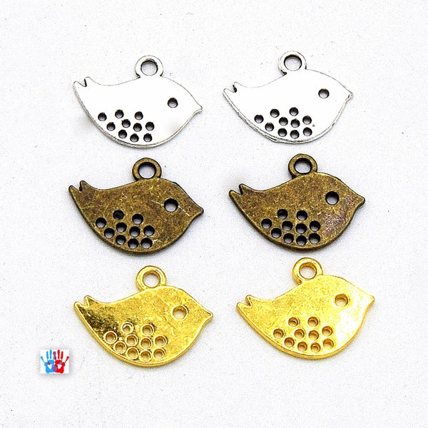 X50 Breloques oiseaux argent/doré/bronze/mixte 16mm x 13mm  Par lots de