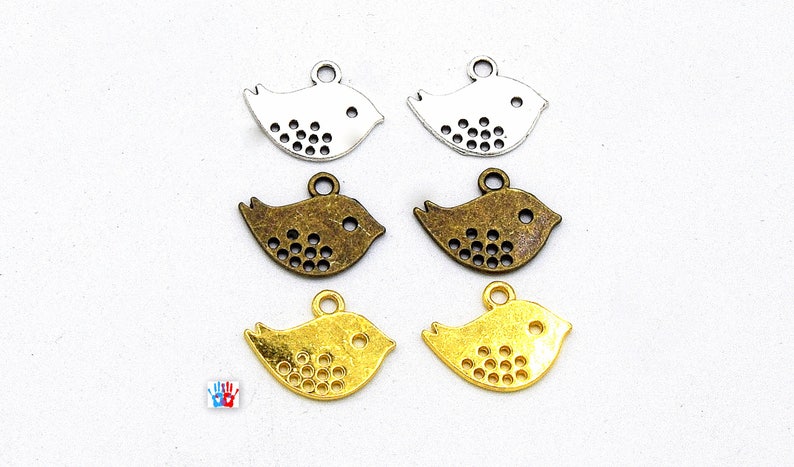 X50 Breloques oiseaux argent/doré/bronze/mixte 16mm x 13mm Par lots de image 1