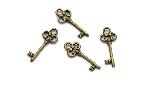 20 Pendentifs Clé Vintage Bronze - Petit Format, Laiton, Couleur Marron, Idéal Pour Création Bijoux