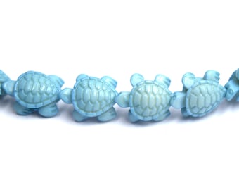 20 Synthetic coral blue turtle beads 15mm