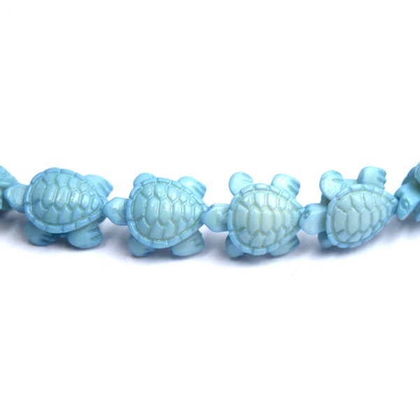 20 Perles tortues bleues corail synthétique 15mm