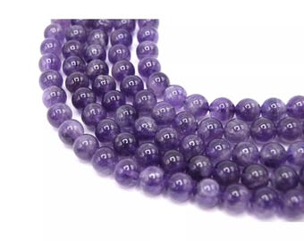 Lot De 24 Perles En Améthyste Naturelle 8 Mm - Gemmes Violettes, Neuf, Pour Création De Bijoux