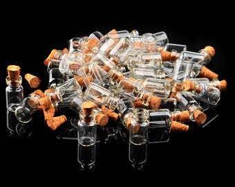 Mini Clear Glass Bottles Empty Vials 18x10mm - 1.5ml, Sample Jars with Cork Stopper lot of 10/20/50/100 units