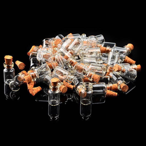 Mini Clear Glass Bottles Empty Vials 18x10mm - 1.5ml, Sample Jars with Cork Stopper lot of 10/20/50/100 units