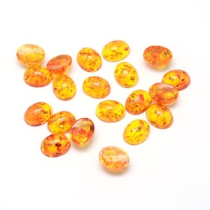 Cabochons en Résine couleur ambre ovale à fond plat, or, 10x8mm -  10 unités