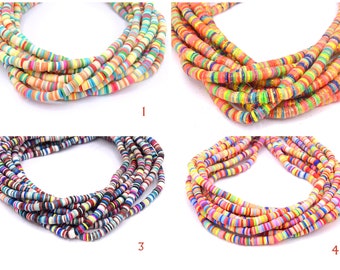 Chapelet de perles heishi rondelles 6mm multicolore en polymère  4 couleurs en option