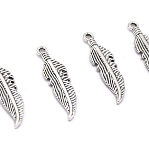 Shiny Silver Feather Charms 27x6mm Lot of 20/50 units B02 image 2
