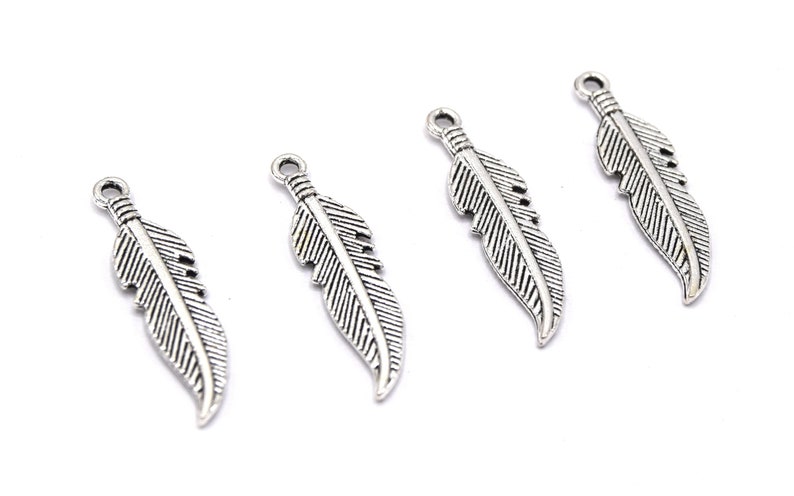 Shiny Silver Feather Charms 27x6mm Lot of 20/50 units B02 image 2